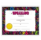 Colorful Spelling Award Certificates - 8 1/2 x 11