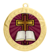 Epoxy Dome Insert Gold Frame Medal: Cross