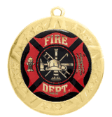 Epoxy Dome Gold Frame Insert Medal: Fire Department