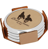 Leatherette Round Coaster Set with Metallic Edging