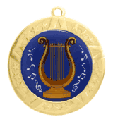 Epoxy Dome Gold Frame Insert Medal: Music Lyre