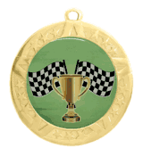 Epoxy Dome Gold Frame Insert Medal: Racing