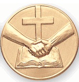 Religious Cross Book & Hands Litho Medal Insert