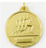 Track Runners w/Scroll, Male - 1 1/2" Gold, Silver & Bronze Medals