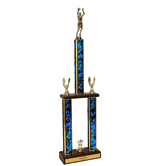 Two-Tier Championship Trophy w/ Wood Base - Basketball