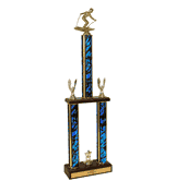 Two-Tier Championship Trophy w/ Wood Base - Downhill Skiing