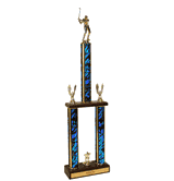 Two-Tier Championship Trophy w/ Wood Base - Golf