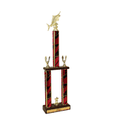 Two-Tier Championship Trophy w/ Wood Base - Marlin Fish