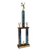 Two-Tier Championship Trophy w/ Wood Base - Tennis