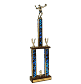 Two-Tier Championship Trophy w/ Wood Base - Volleyball