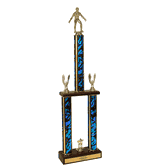 Two-Tier Championship Trophy w/ Wood Base - Wrestling