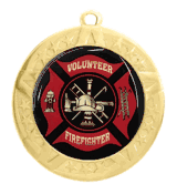 Epoxy Dome Gold Frame Insert Medal: Volunteer Firefighter