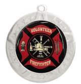 Epoxy Dome Silver Frame Insert Medal: Volunteer Firefighter