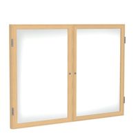 2 Door Enclosed Porcelain Magnetic Whiteboard with Oak Wood Frame, 3'H x 4'W